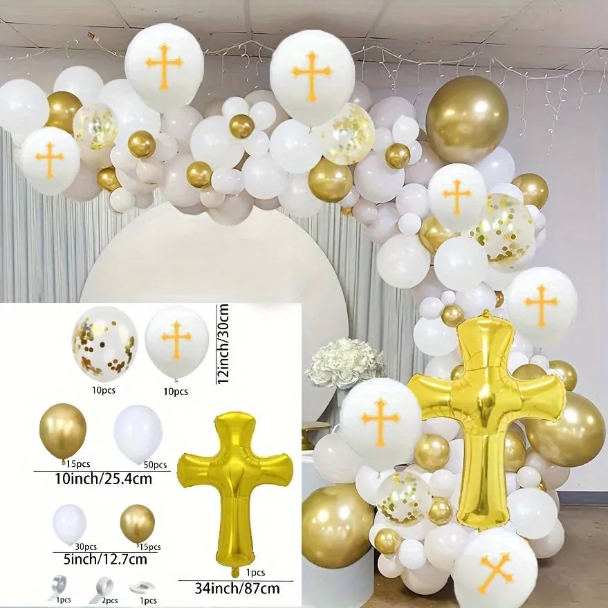 135Pcs God Bless Gold Cross Foil Balloon Party Decorations Outdoor Decorations Baptism Decorations Church Prayer Decorations