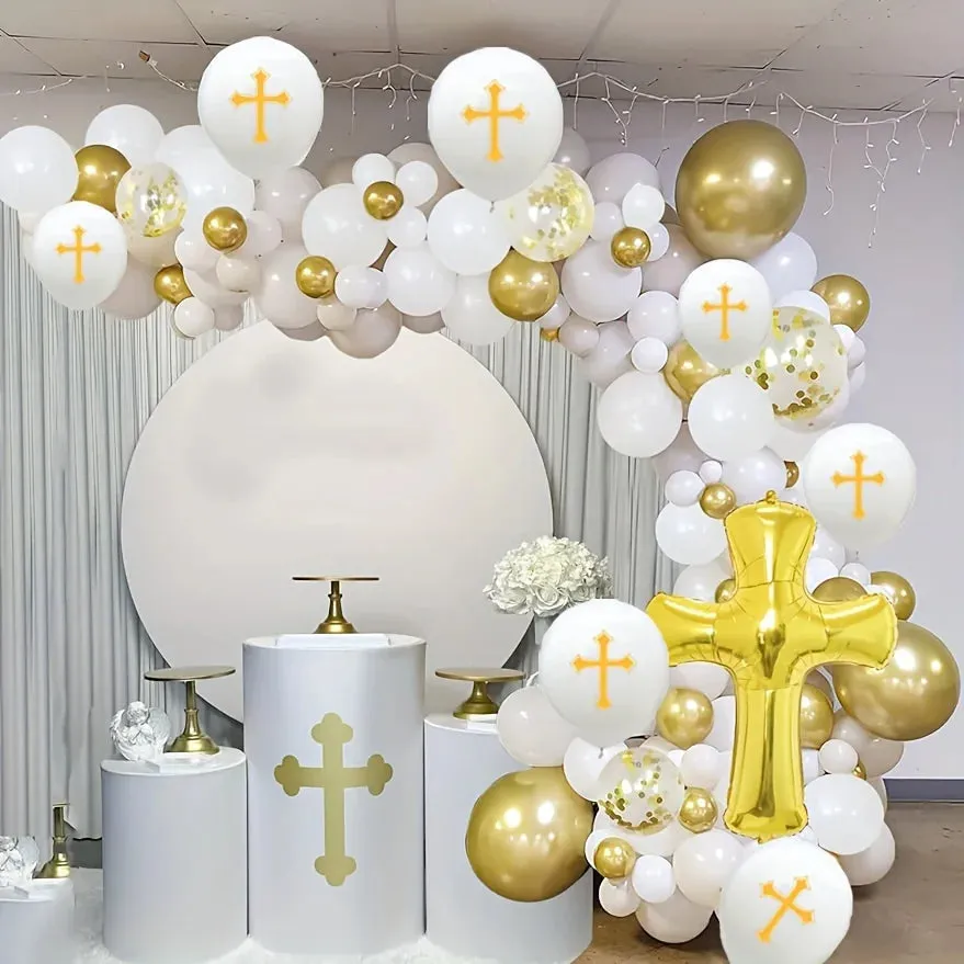 135Pcs God Bless Gold Cross Foil Balloon Party Decorations Outdoor Decorations Baptism Decorations Church Prayer Decorations