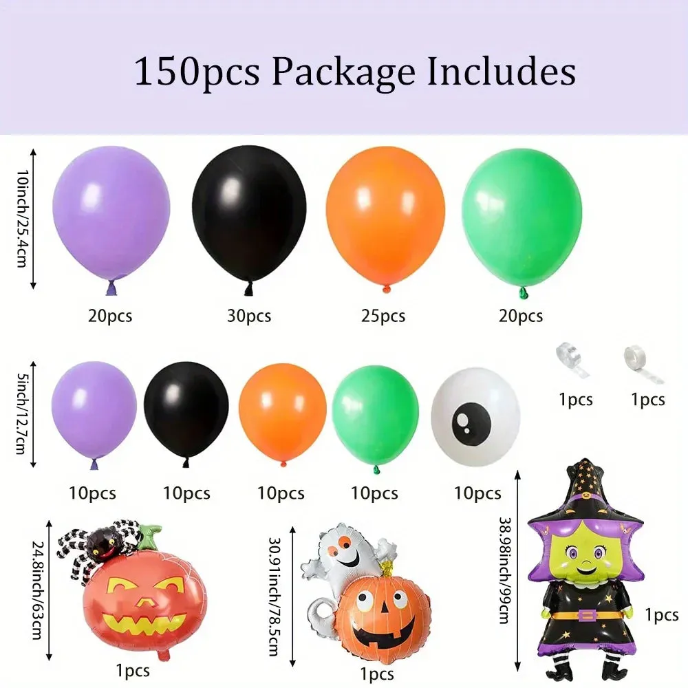 150Pcs Halloween Balloon Garland Set Of Pumpkin Foil Balloons For Scary Party Decorations Birthdays Anniversaries And More
