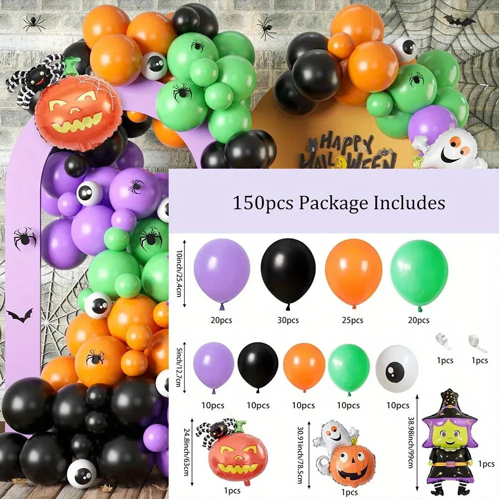 150Pcs Halloween Balloon Garland Set Of Pumpkin Foil Balloons For Scary Party Decorations Birthdays Anniversaries And More