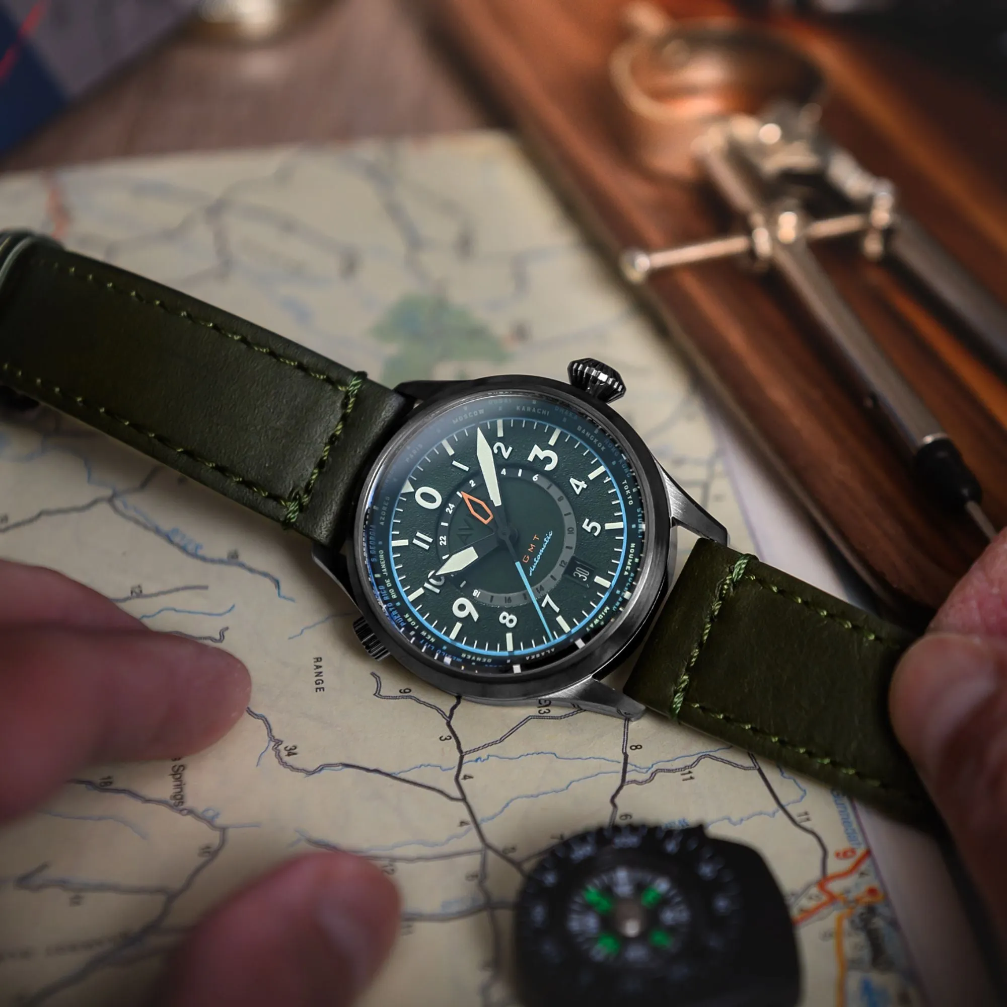AVI-8 Flyboy Jungle Green Wingman Worldtimer GMT Automatic AV-4120-05