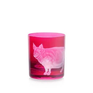 Barnyard Double Old-Fashioned Glass, Fuchsia Pig