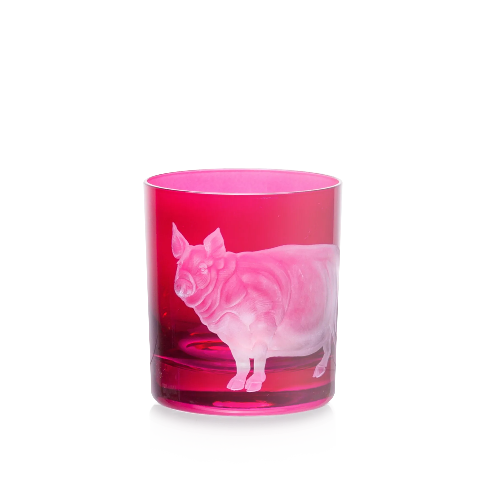 Barnyard Double Old-Fashioned Glass, Fuchsia Pig