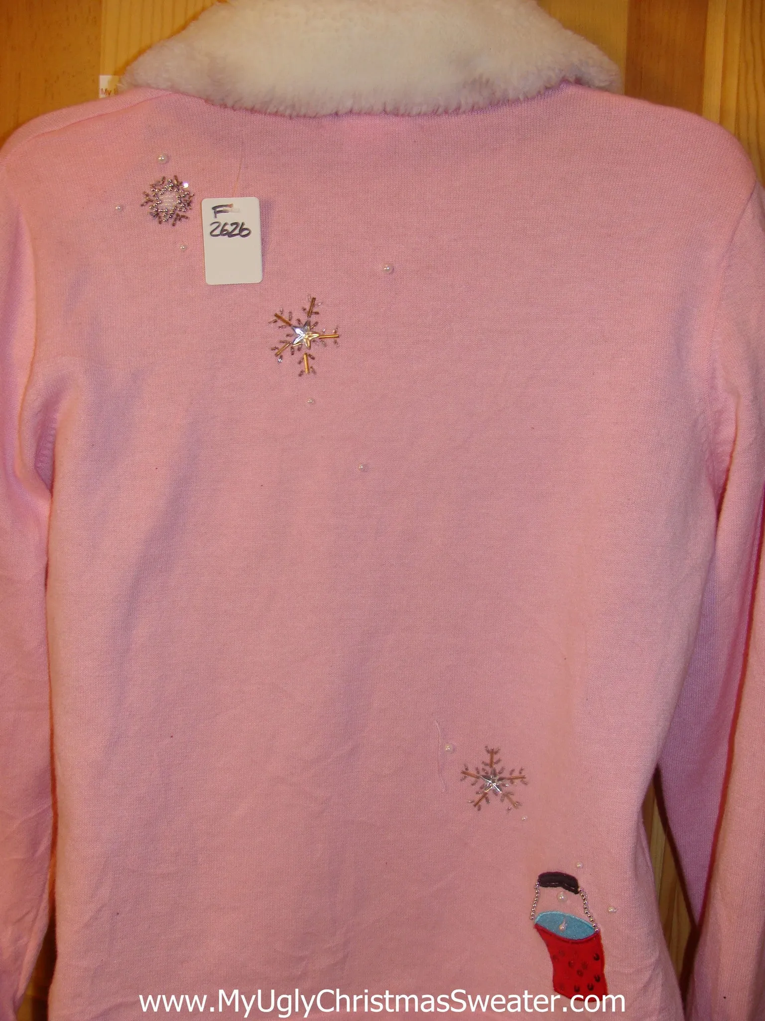 Best Pink Funny Christmas Sweater with Furry Collar and Bling