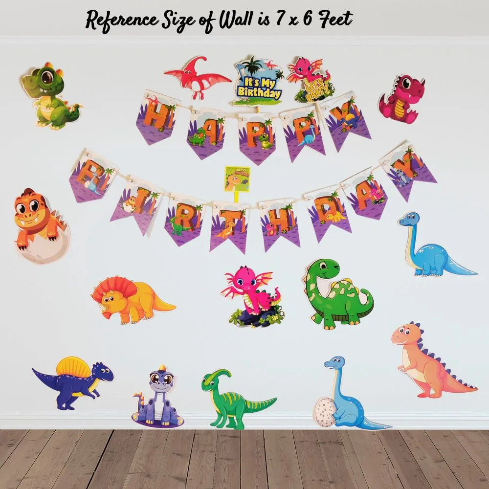 Dino Theme Happy Birthday Banner & Decoration Props for Birthday Party (17 Pieces)