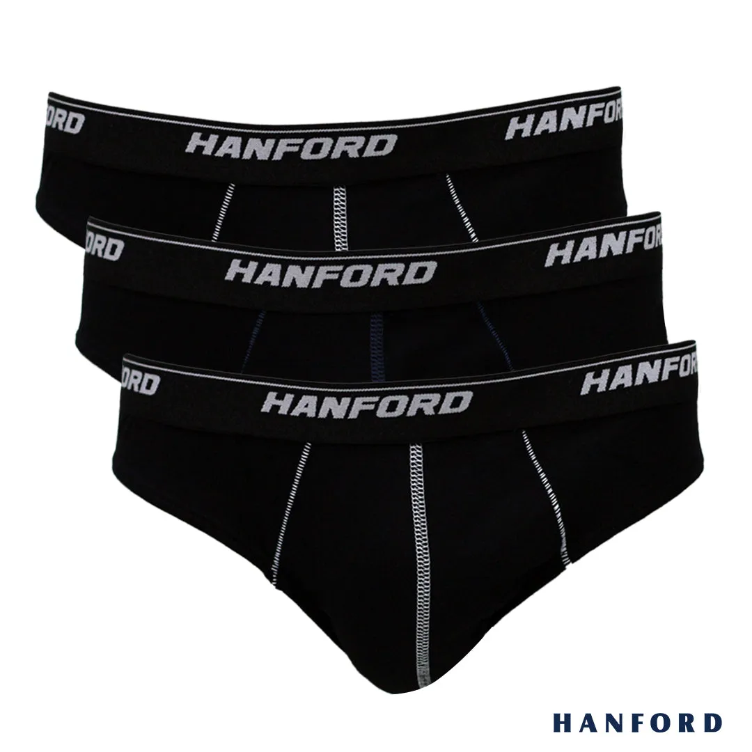 Hanford Men Premium Ribbed Cotton w/ Contrast Stitch Briefs - Black (3in1 Pack)