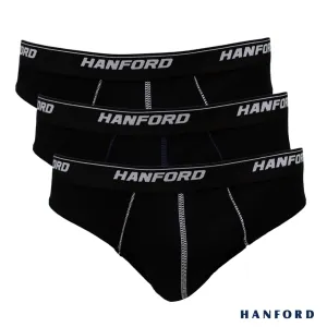 Hanford Men Premium Ribbed Cotton w/ Contrast Stitch Briefs - Black (3in1 Pack)