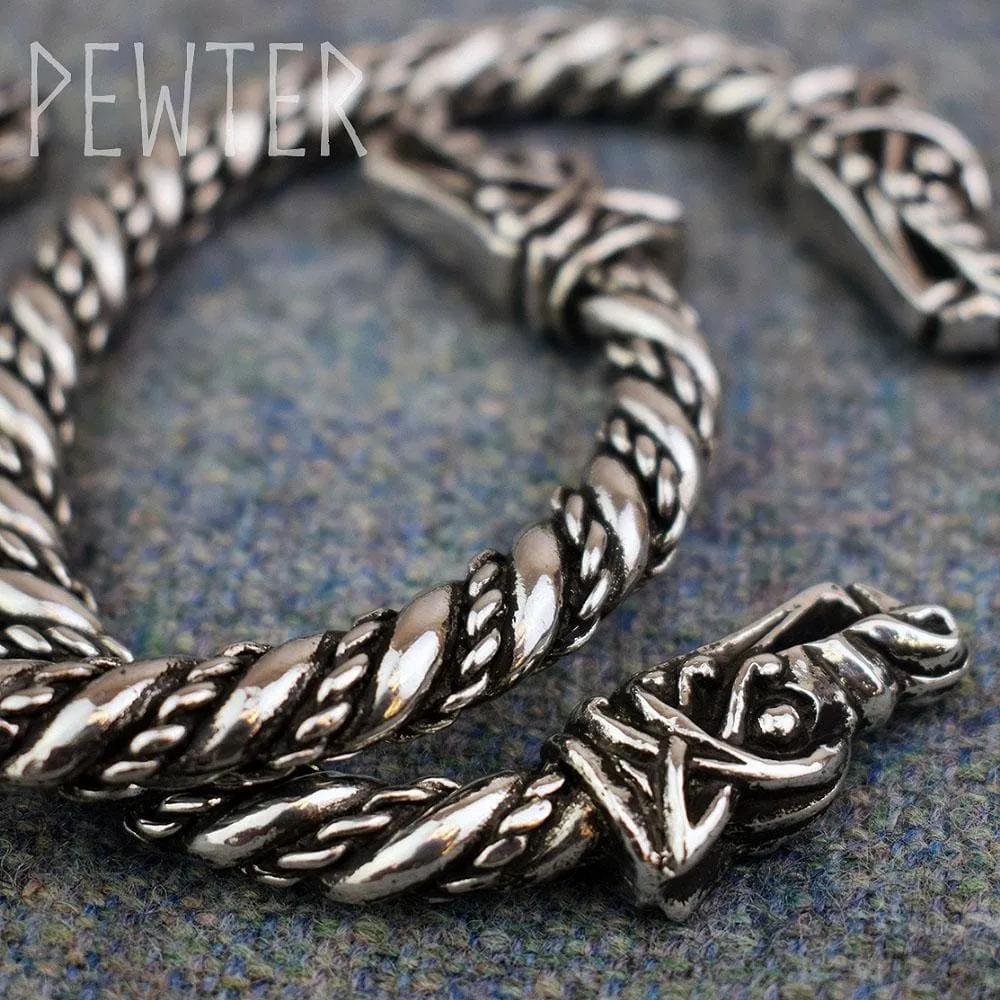 Large Pewter Wolf Head Bracelet - Handcrafted in the UK