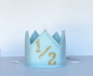 Light Blue and Gold 1/2 Birthday Crown/ 1/2 Birthday Crown