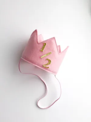 Pink and Gold 1/2 Birthday Girl Crown/ 1/2 Birthday Crown