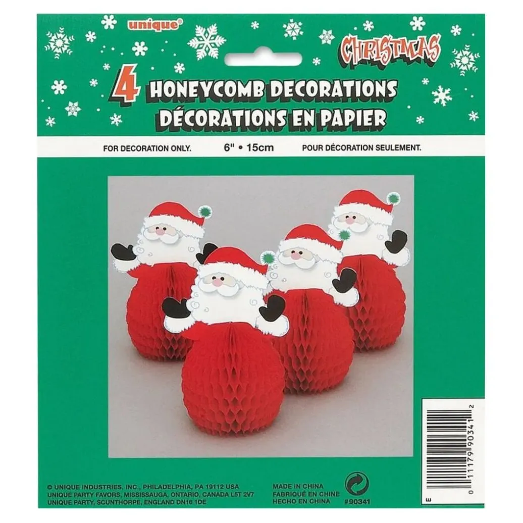 Santa Mini Honeycomb Standing Decorations 4 Pack