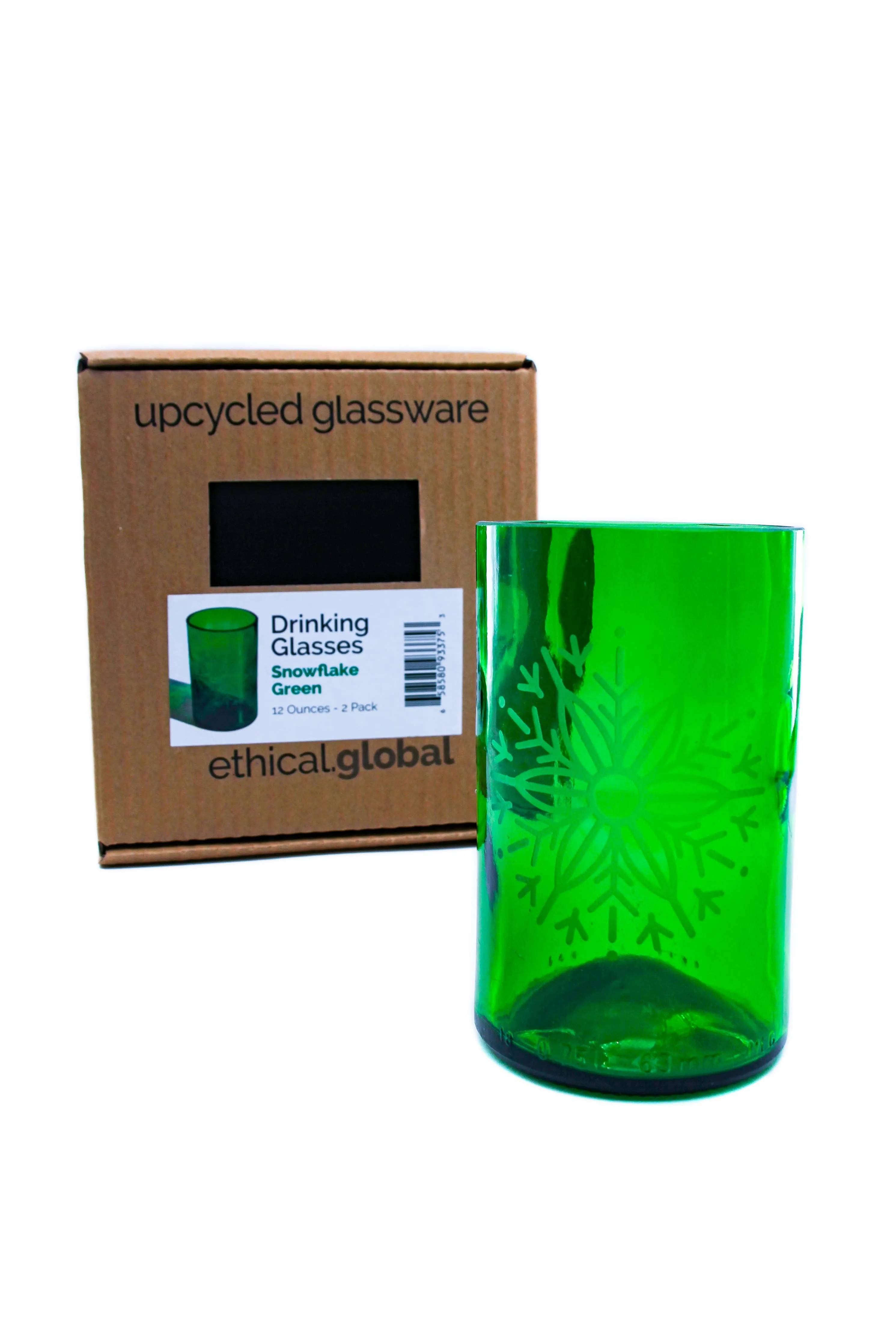 Snowflake Upcycled Drinking Glasses 2 Pack - 12 Ounces