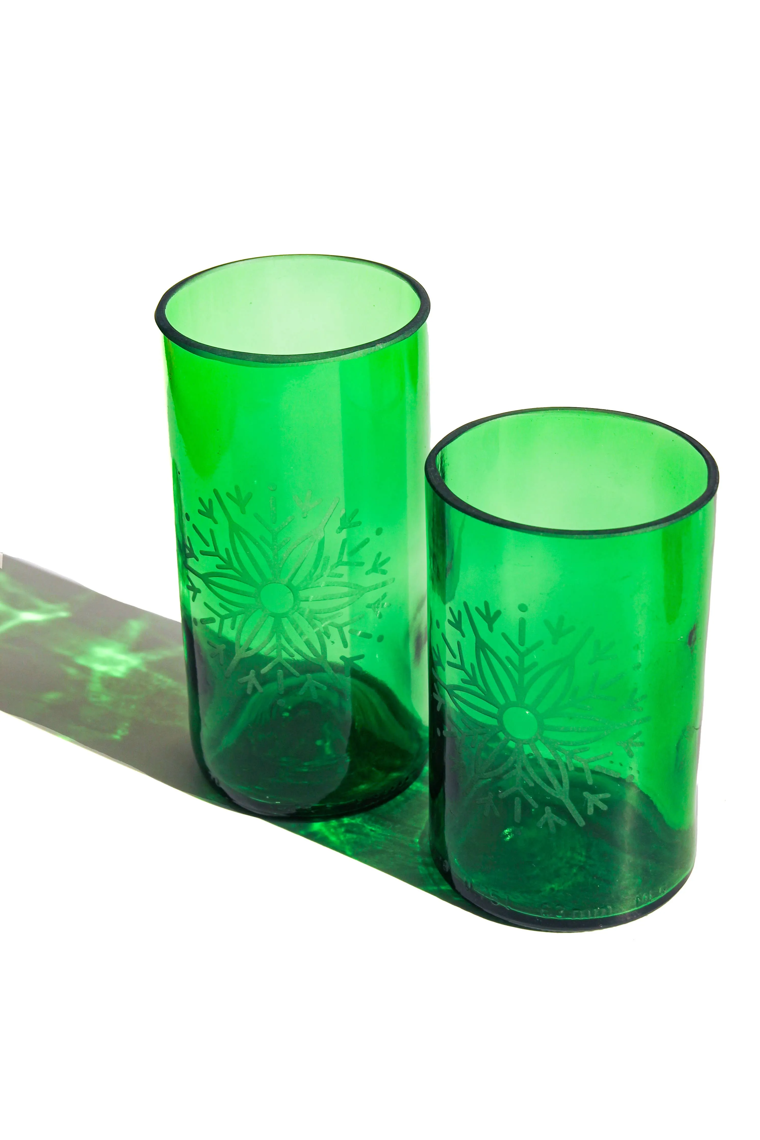 Snowflake Upcycled Drinking Glasses 2 Pack - 12 Ounces