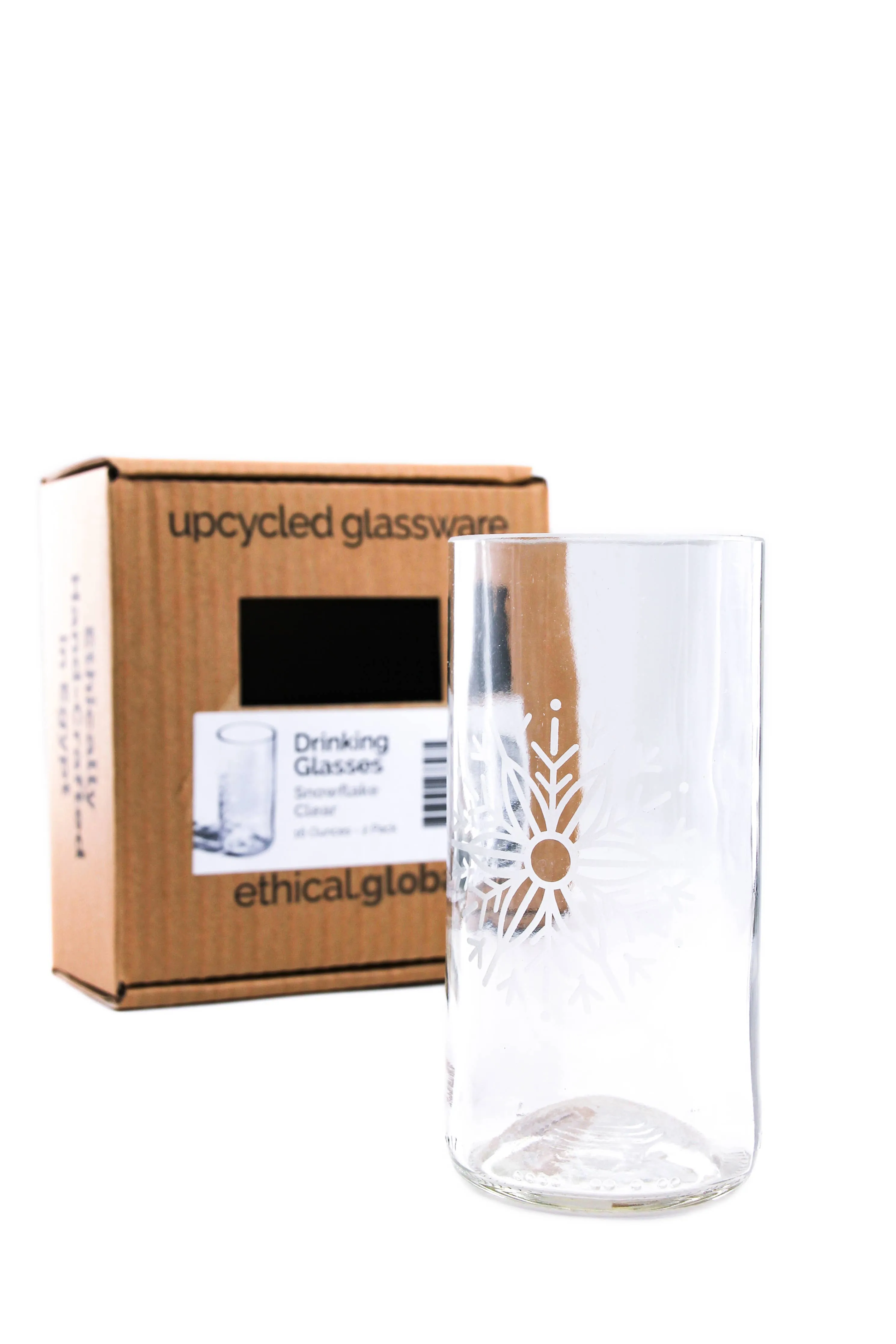 Snowflake Upcycled Drinking Glasses 2 Pack - 12 Ounces