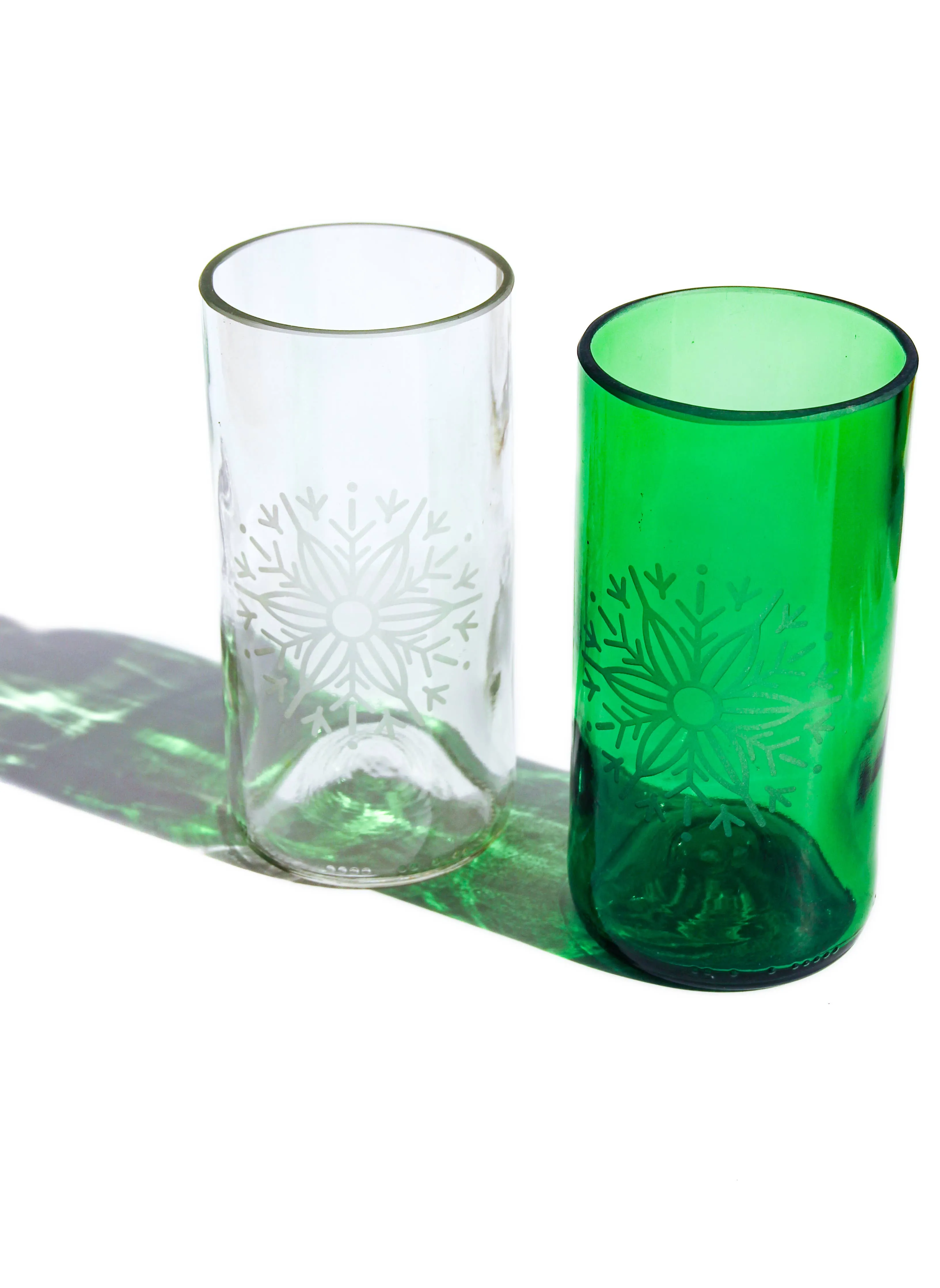 Snowflake Upcycled Drinking Glasses 2 Pack - 12 Ounces