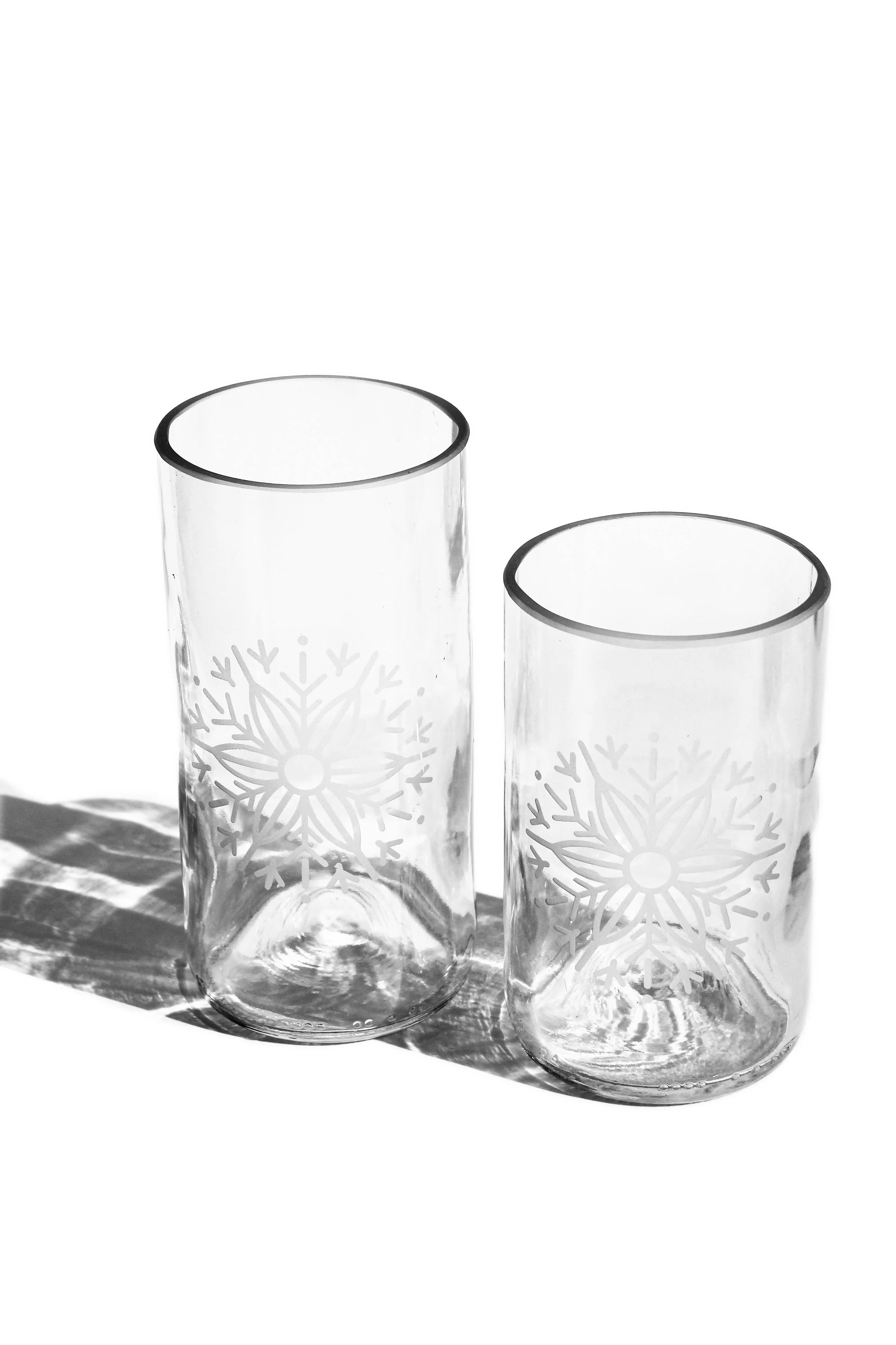 Snowflake Upcycled Drinking Glasses 2 Pack - 12 Ounces