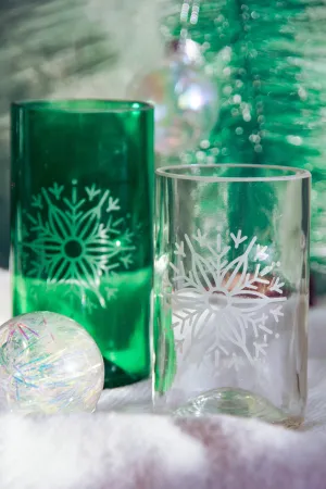 Snowflake Upcycled Drinking Glasses 2 Pack - 12 Ounces