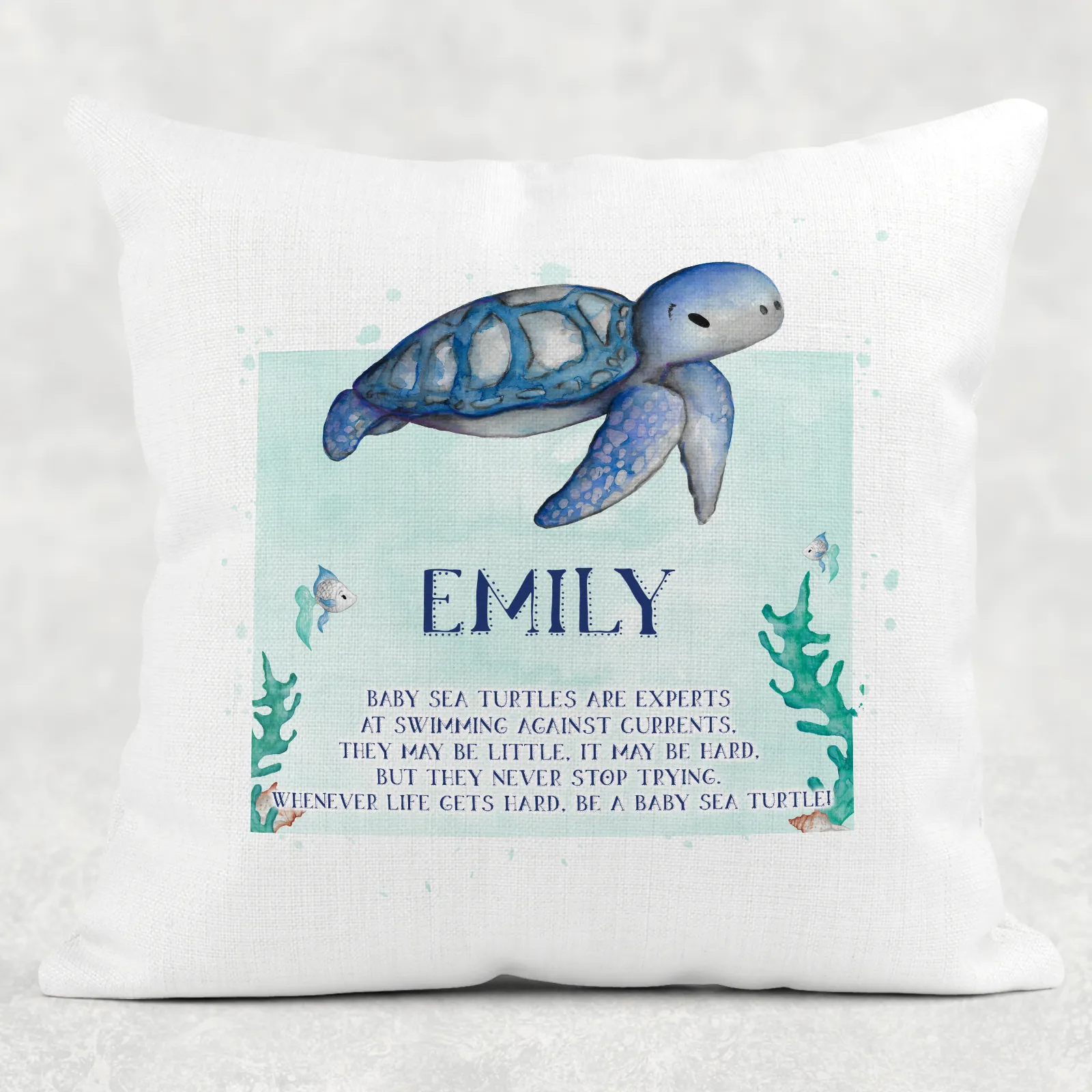 Turtle Worry Comfort Cushion Linen White Canvas