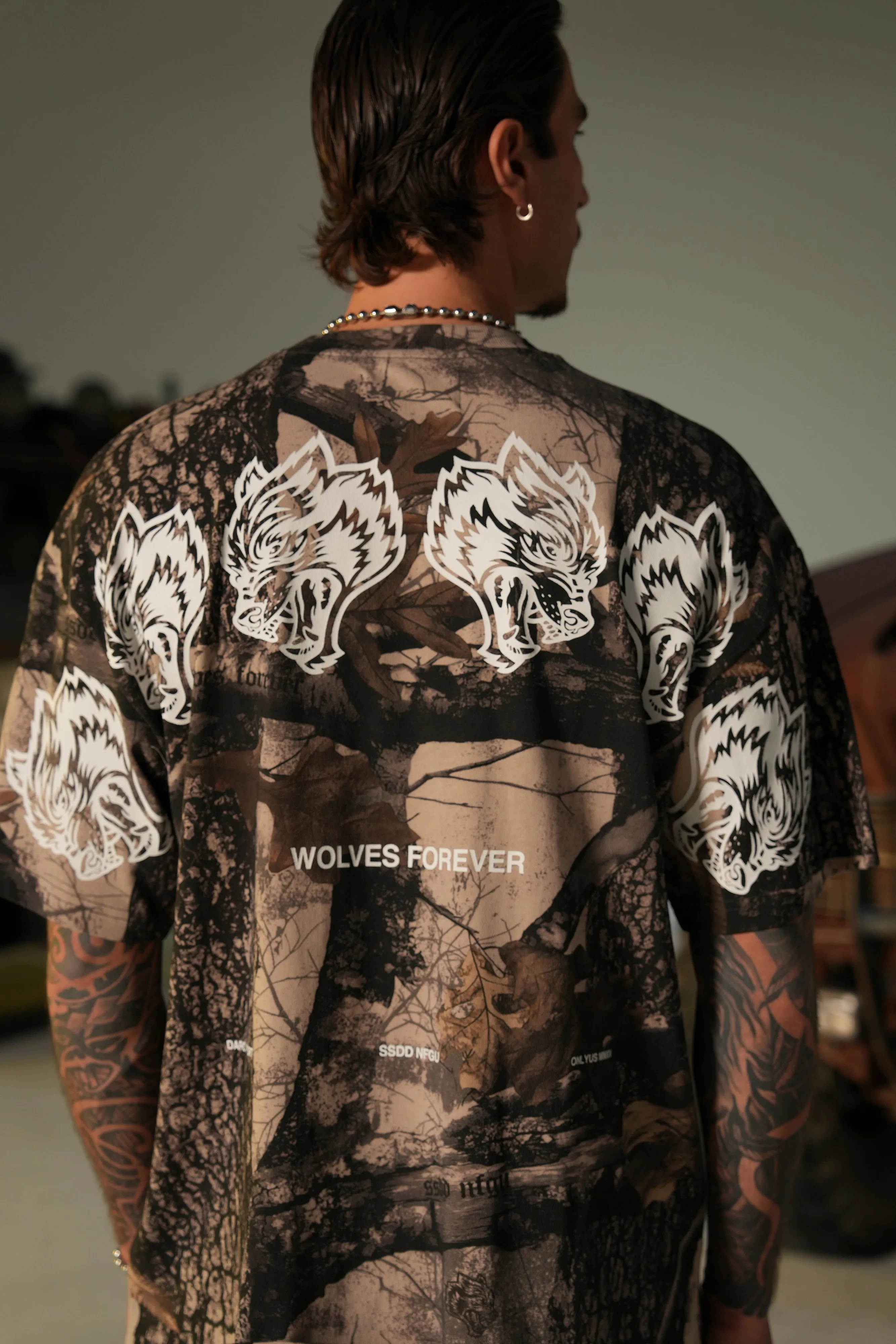 Wolves Have Your Back "Premium" Oversized Tee in Clay Woodland Camo