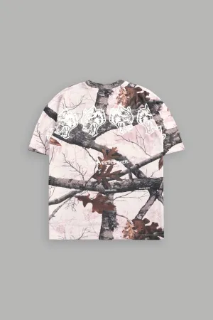 Wolves Have Your Back "Premium" Oversized Unisex Tee in Baby Pink Woodland Camo