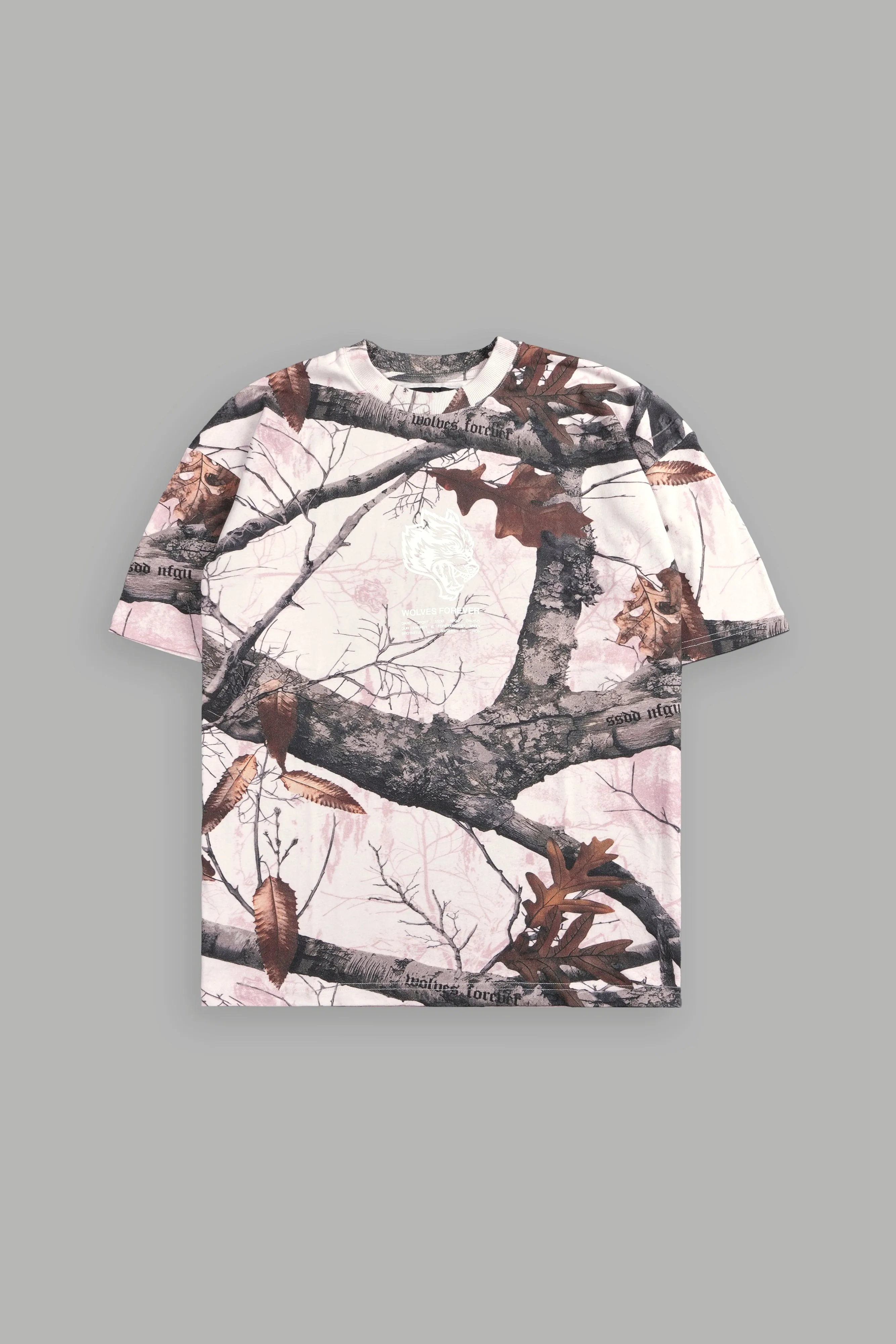 Wolves Have Your Back "Premium" Oversized Unisex Tee in Baby Pink Woodland Camo