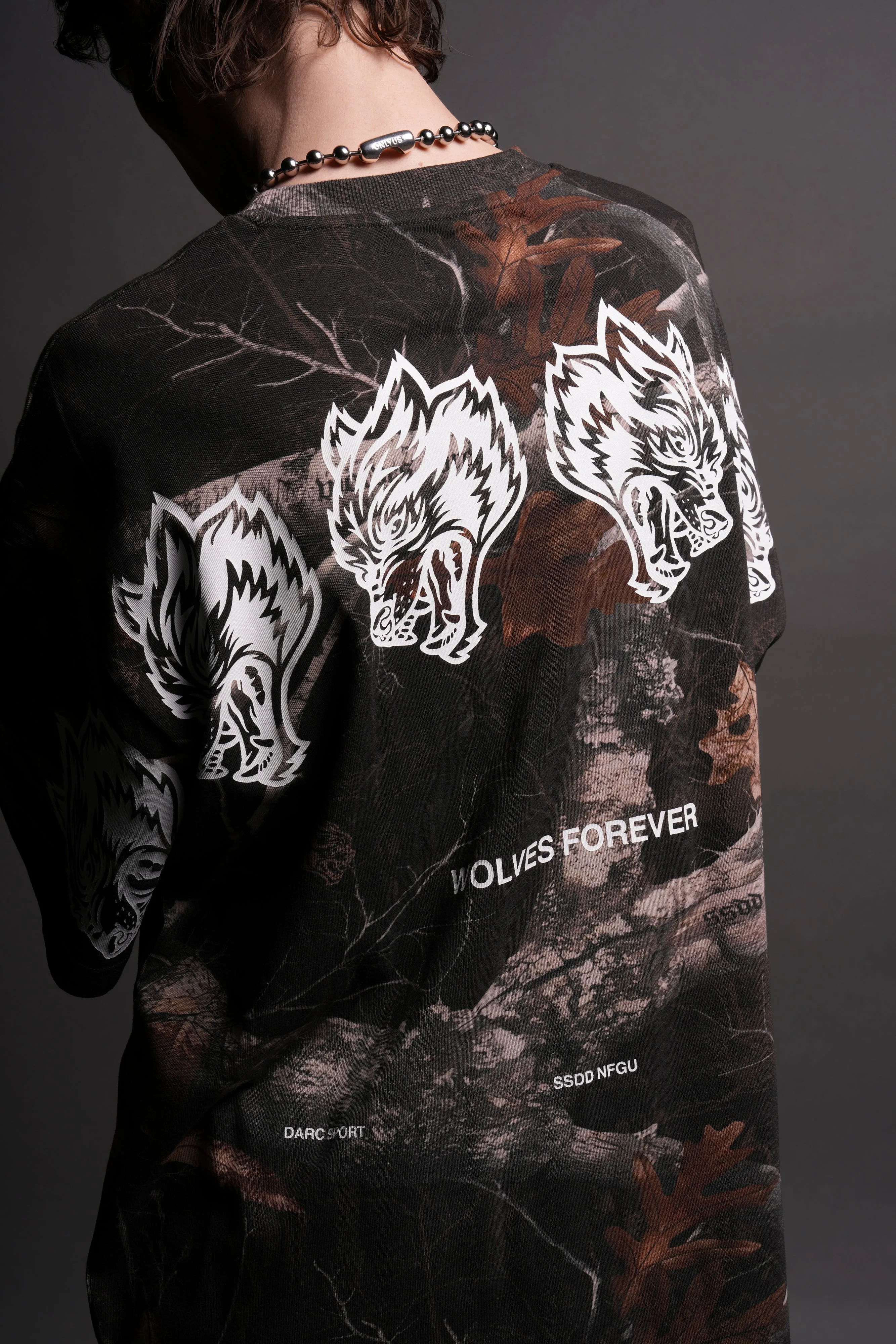 Wolves Have Your Back "Premium" Oversized Unisex Tee in Darc Brown Woodland Camo