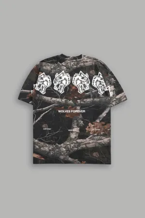 Wolves Have Your Back "Premium" Oversized Unisex Tee in Darc Brown Woodland Camo